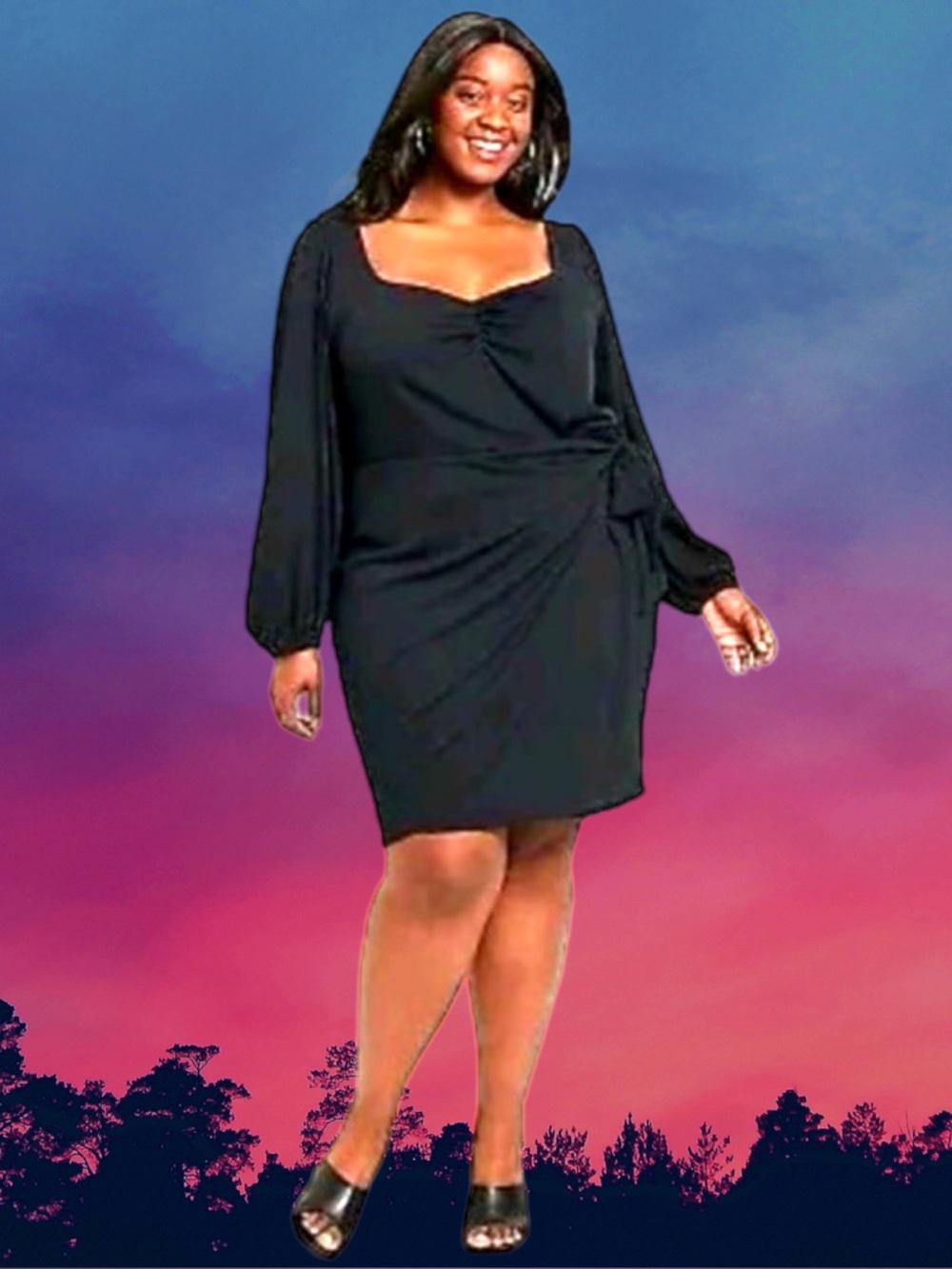 Ava & Viv Women’s plus-size Black Stretchy Long-sleeve Faux Mini Wrap Dress💜💜3X